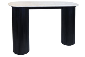 Walton Travertine Top Console Table with Black Acacia Wood Legs - Canwell Interiors Limited - Xshowhome