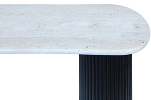 Walton Travertine Top Console Table with Black Acacia Wood Legs - Canwell Interiors Limited - Xshowhome
