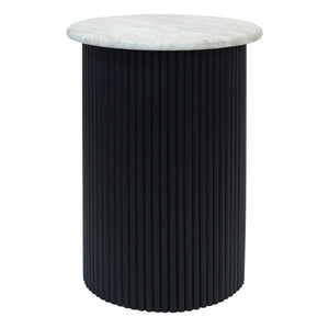 Walton Travertine Top Side Table with Black Acacia Wood Base - Canwell Interiors Limited - Xshowhome