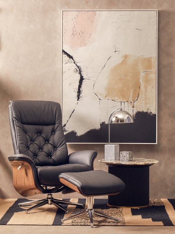 Warrington Black Leather Effect Recliner And Footstool - Canwell Interiors Limited - Xshowhome