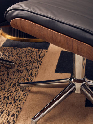 Warrington Black Leather Effect Recliner And Footstool - Canwell Interiors Limited - Xshowhome