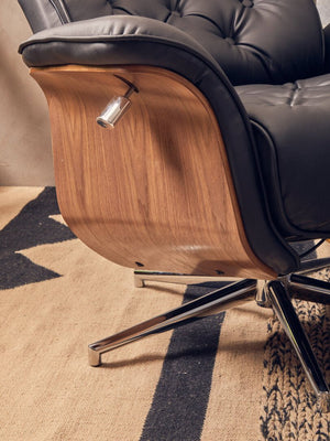 Warrington Black Leather Effect Recliner And Footstool - Canwell Interiors Limited - Xshowhome