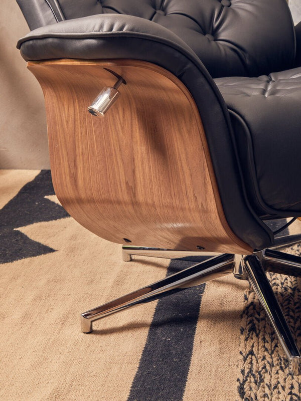 Warrington Black Leather Effect Recliner And Footstool - Canwell Interiors Limited - Xshowhome