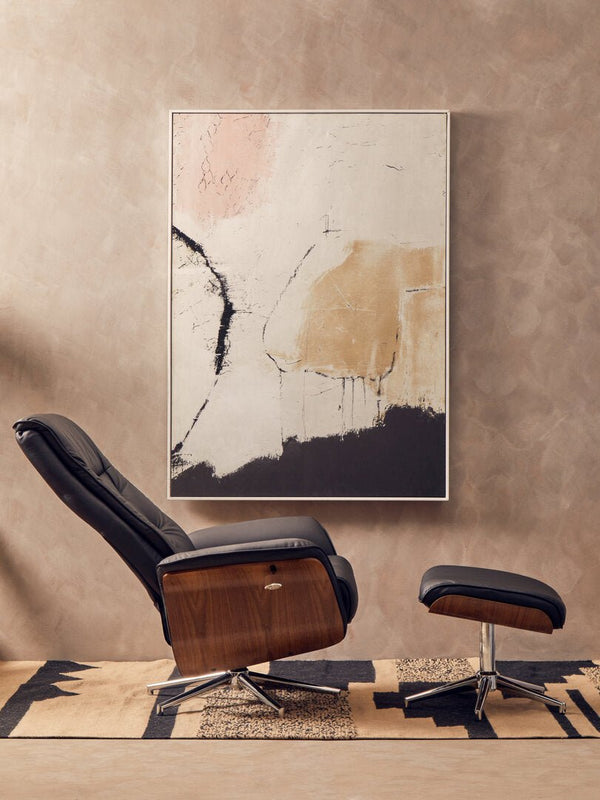 Warrington Black Leather Effect Recliner And Footstool - Canwell Interiors Limited - Xshowhome