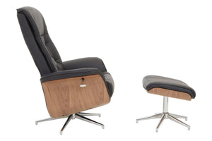 Warrington Black Leather Effect Recliner And Footstool - XShowhome Limited - Xshowhome