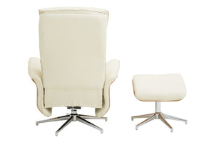 Warrington Ivory Leather Effect Recliner And Footstool - Canwell Interiors Limited - Xshowhome