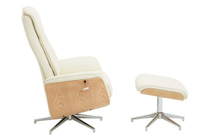 Warrington Ivory Leather Effect Recliner And Footstool - Canwell Interiors Limited - Xshowhome