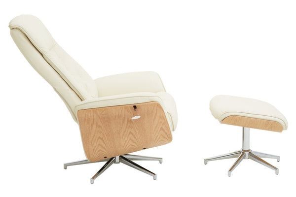 Warrington Ivory Leather Effect Recliner And Footstool - Canwell Interiors Limited - Xshowhome