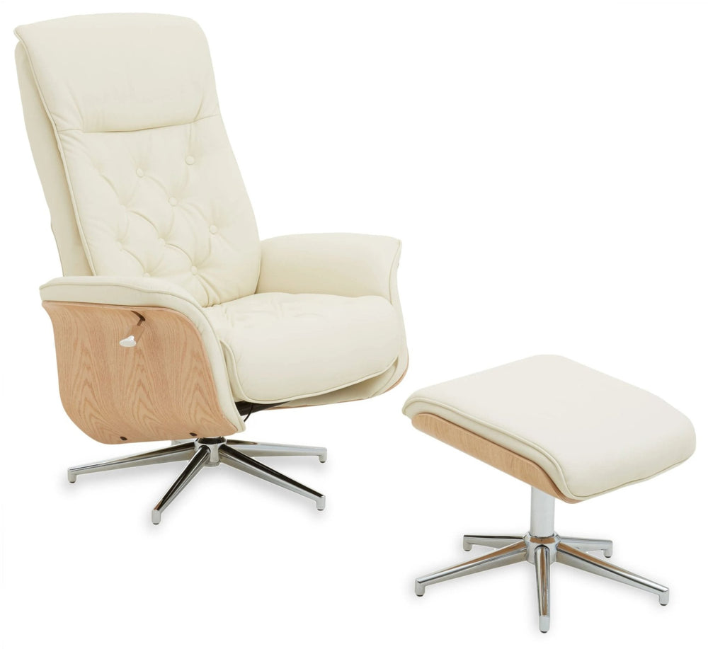 Warrington Ivory Leather Effect Recliner And Footstool - XShowhome Limited - Xshowhome