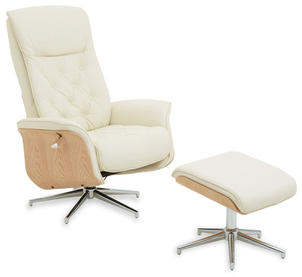 Warrington Ivory Leather Effect Recliner And Footstool - XShowhome Limited - Xshowhome
