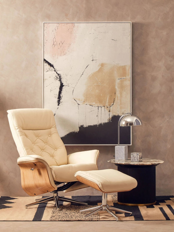 Warrington Ivory Leather Effect Recliner And Footstool - XShowhome Limited - Xshowhome