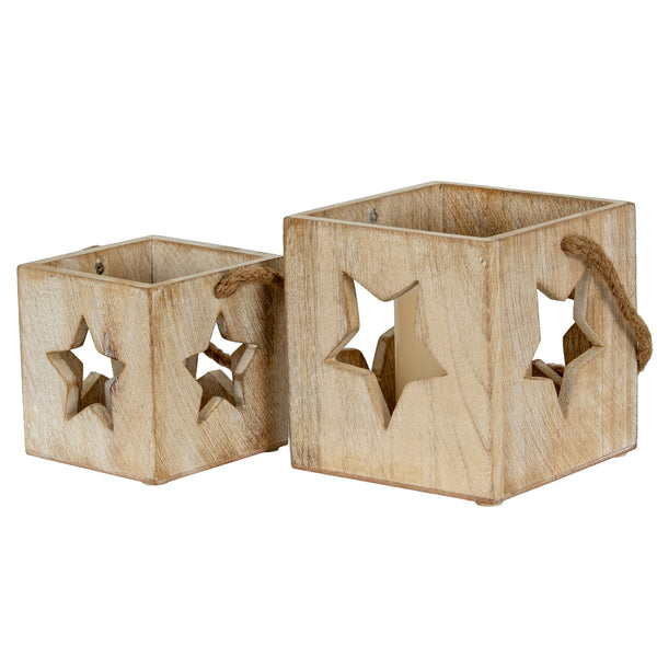 Washed Wood Star Tealight Candle Holder - Canwell Interiors Limited - Hills