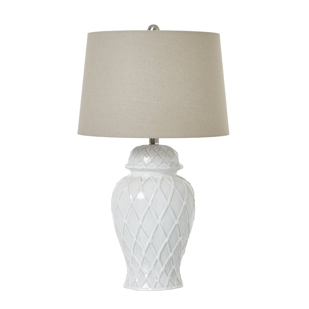 White Ceramic Ginger Jar Lamp with Linen Shade - Canwell Interiors Limited - Hills