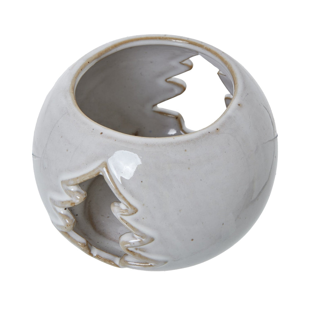 White Ceramic Tree Cut – Out Round Tealight Holder