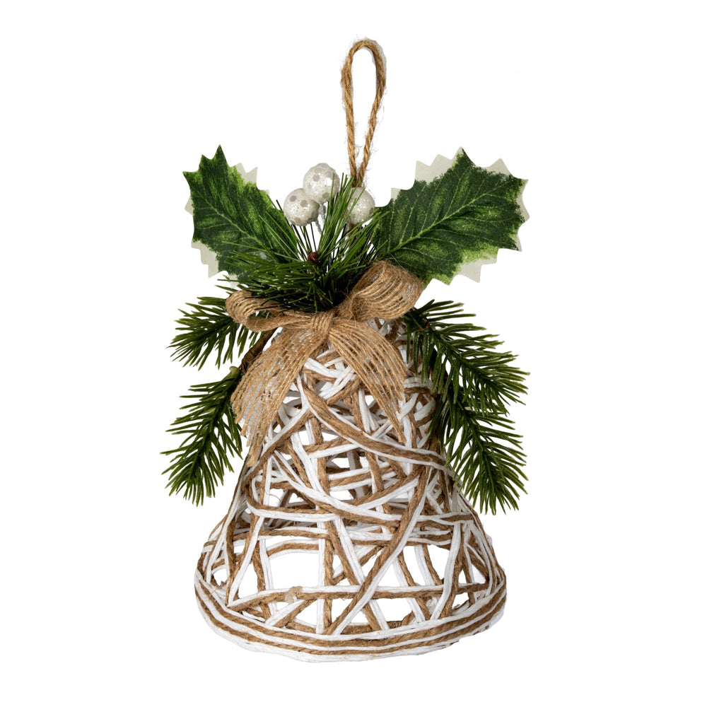 White Rattan Bell Decoration With Branches And Ribbon - Canwell Interiors Limited - Hills