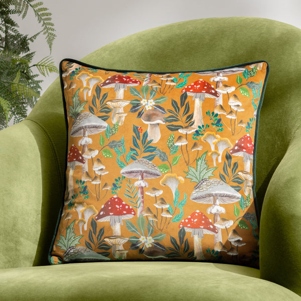 Wild Garden Mushroom Repeat 43x43 Feather Filled Cushion Multi - Canwell Interiors Limited - Riva