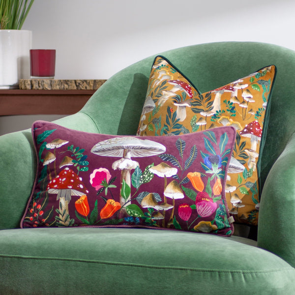 Wild Garden Mushroom Repeat 43x43 Feather Filled Cushion Multi - Canwell Interiors Limited - Riva