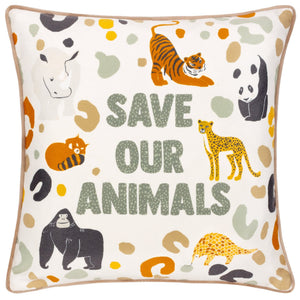 Wildlife Save Our Animals 43x43 Feather Filled Cushion Multi - Canwell Interiors Limited - Riva
