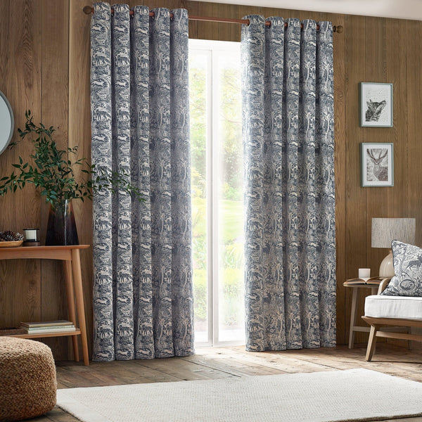 Winter Woods 167x182 Eyelet Curtains Midnight - Canwell Interiors Limited - Riva