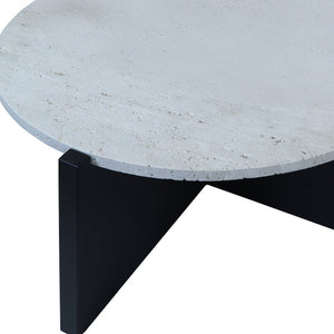 Winton Travertine Top Coffee Table With Black Acacia Wood Frame - Canwell Interiors Limited - Xshowhome