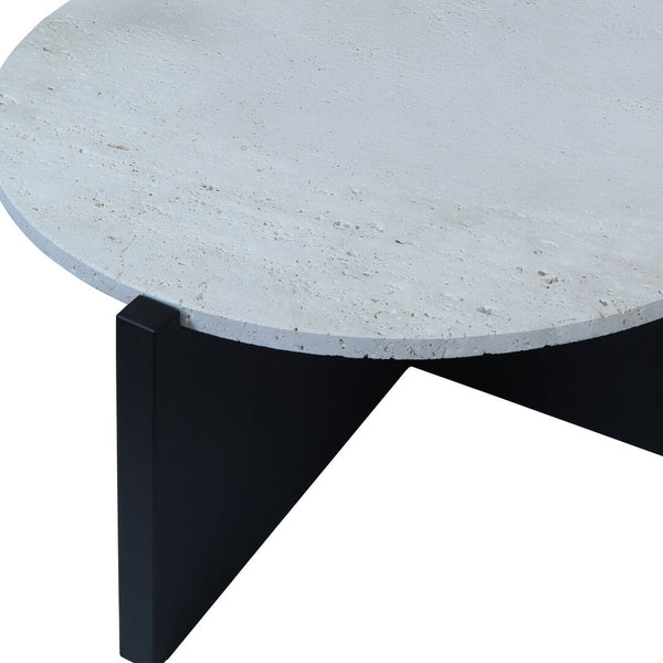 Winton Travertine Top Coffee Table With Black Acacia Wood Frame - Canwell Interiors Limited - Xshowhome