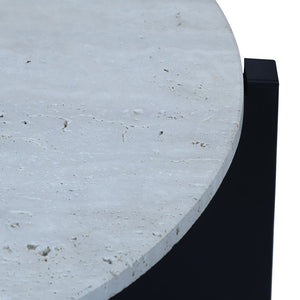 Winton Travertine Top Coffee Table With Black Acacia Wood Frame - Canwell Interiors Limited - Xshowhome