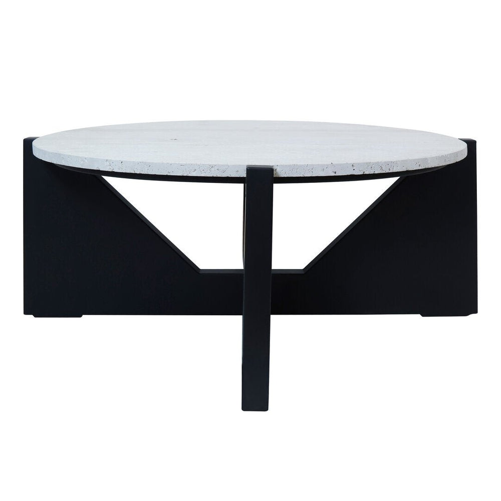 Winton Travertine Top Coffee Table With Black Acacia Wood Frame - Canwell Interiors Limited - Xshowhome
