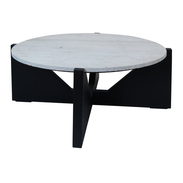 Winton Travertine Top Coffee Table With Black Acacia Wood Frame - Canwell Interiors Limited - Xshowhome