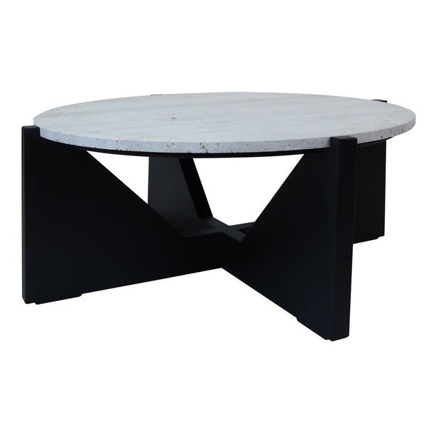 Winton Travertine Top Coffee Table With Black Acacia Wood Frame - Canwell Interiors Limited - Xshowhome