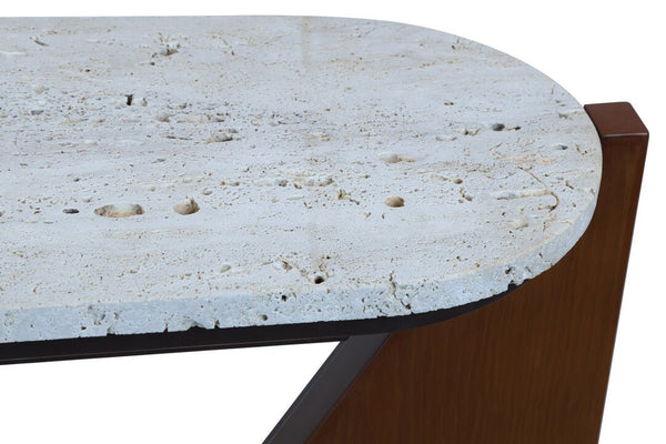 Winton Travertine Top Console Table With Acacia Wood Frame - Canwell Interiors Limited - Xshowhome