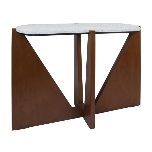 Winton Travertine Top Console Table With Acacia Wood Frame - Canwell Interiors Limited - Xshowhome