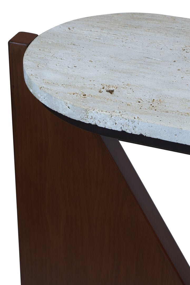 Winton Travertine Top Console Table With Acacia Wood Frame - Canwell Interiors Limited - Xshowhome