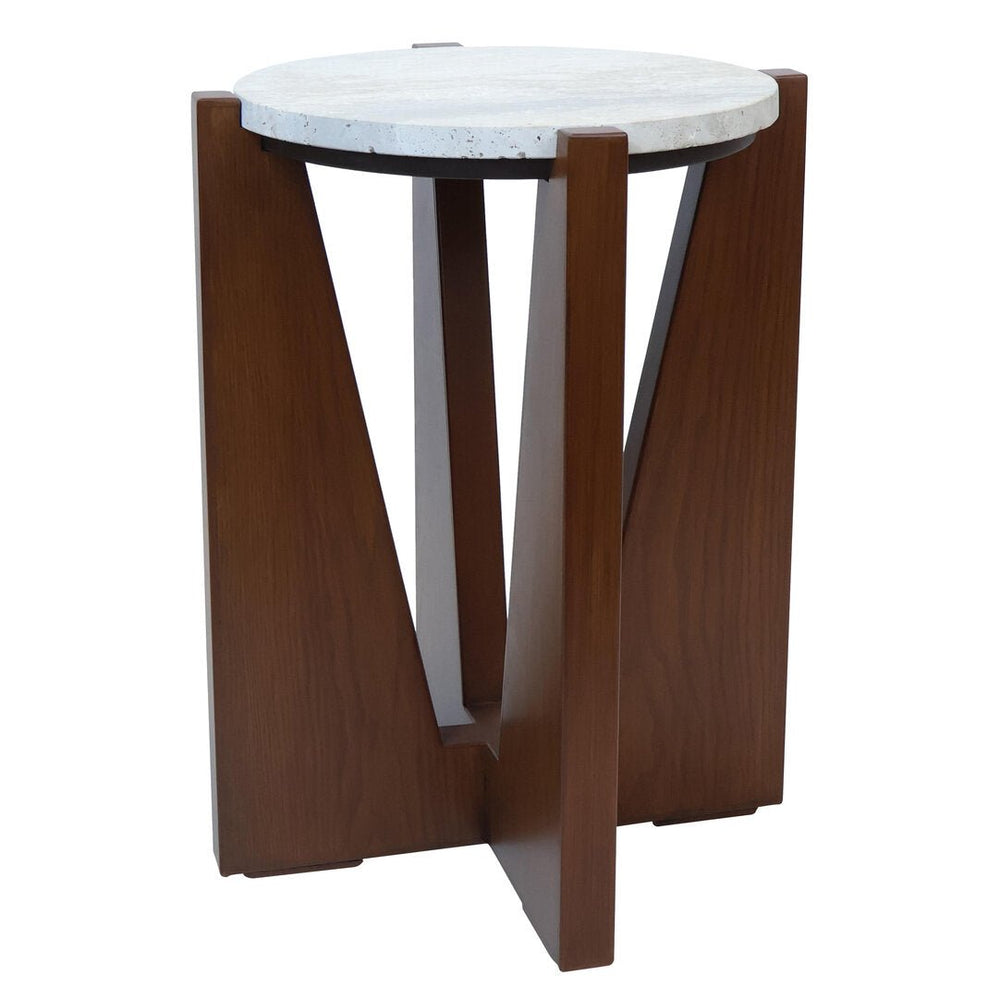Winton Travertine Top Side Table With Acacia Wood Frame - Canwell Interiors Limited - Xshowhome