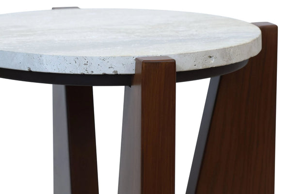Winton Travertine Top Side Table With Acacia Wood Frame - XShowhome Limited - Xshowhome