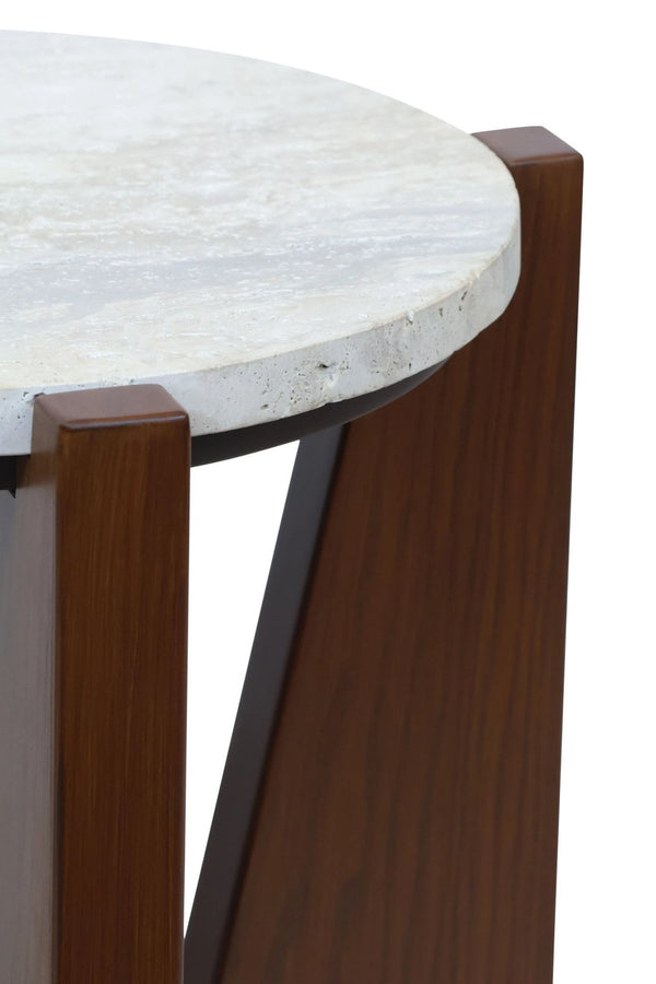Winton Travertine Top Side Table With Acacia Wood Frame - XShowhome Limited - Xshowhome