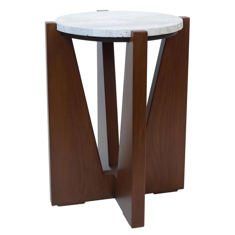 Winton Travertine Top Side Table With Acacia Wood Frame - XShowhome Limited - Xshowhome