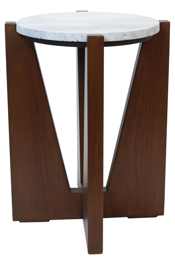 Winton Travertine Top Side Table With Acacia Wood Frame - XShowhome Limited - Xshowhome
