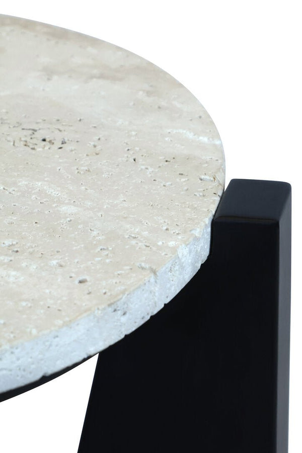 Winton Travertine Top Side Table With Black Acacia Wood Frame - Canwell Interiors Limited - Xshowhome