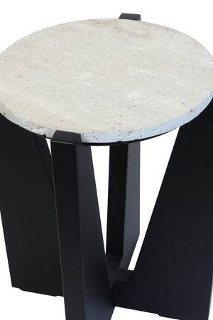 Winton Travertine Top Side Table With Black Acacia Wood Frame - Canwell Interiors Limited - Xshowhome