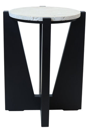 Winton Travertine Top Side Table With Black Acacia Wood Frame - Canwell Interiors Limited - Xshowhome
