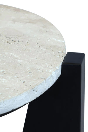 Winton Travertine Top Side Table With Black Acacia Wood Frame - XShowhome Limited - Xshowhome