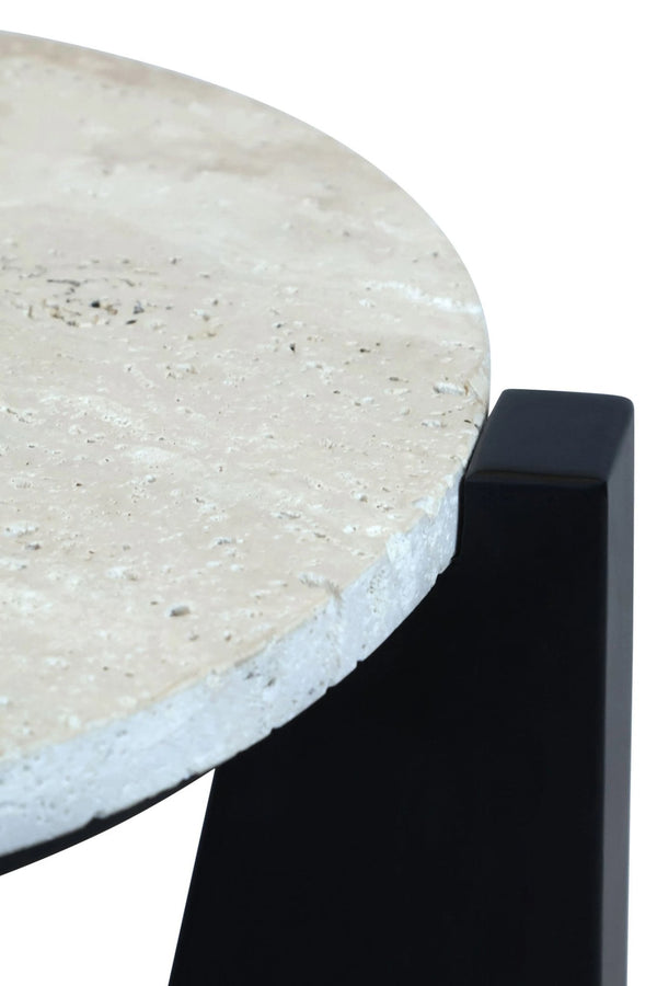 Winton Travertine Top Side Table With Black Acacia Wood Frame - XShowhome Limited - Xshowhome
