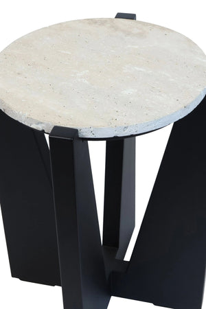 Winton Travertine Top Side Table With Black Acacia Wood Frame - XShowhome Limited - Xshowhome