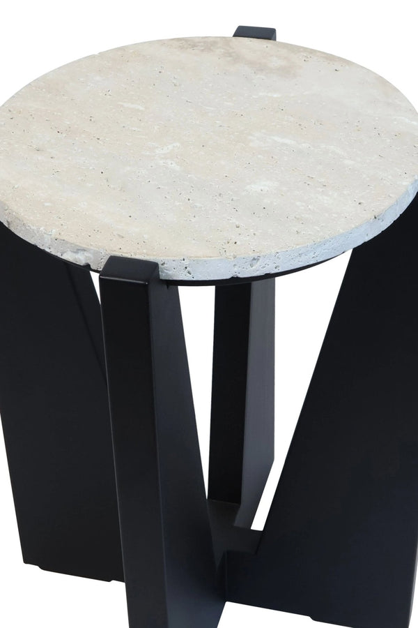 Winton Travertine Top Side Table With Black Acacia Wood Frame - XShowhome Limited - Xshowhome