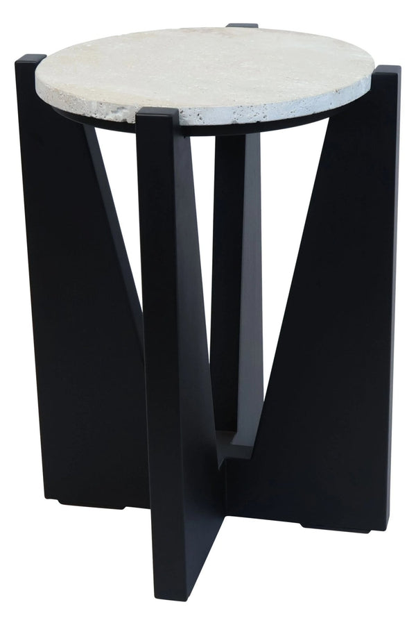 Winton Travertine Top Side Table With Black Acacia Wood Frame - XShowhome Limited - Xshowhome