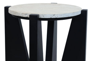 Winton Travertine Top Side Table With Black Acacia Wood Frame - XShowhome Limited - Xshowhome