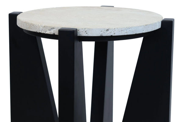 Winton Travertine Top Side Table With Black Acacia Wood Frame - XShowhome Limited - Xshowhome