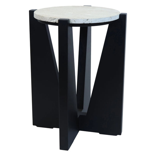 Winton Travertine Top Side Table With Black Acacia Wood Frame - XShowhome Limited - Xshowhome