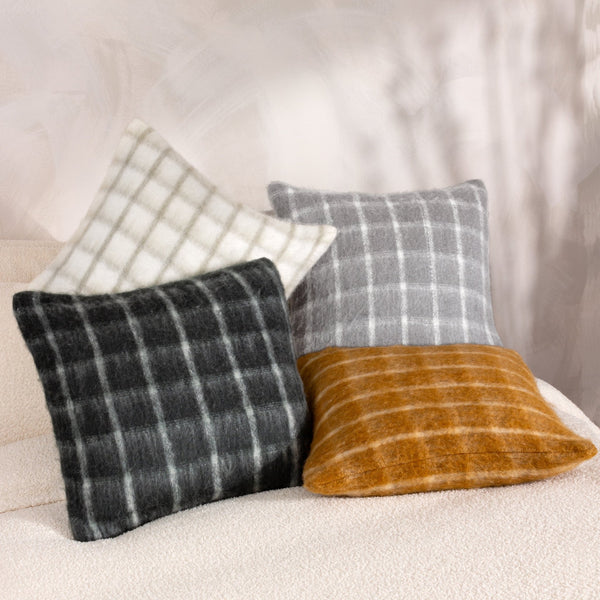 Yarrow Check 45x45 Feather Filled Cushion Flint Grey - Canwell Interiors Limited - Riva