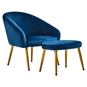 Yasmeen Midnight Blue Chair And Footstool - XShowhome Limited - Xshowhome